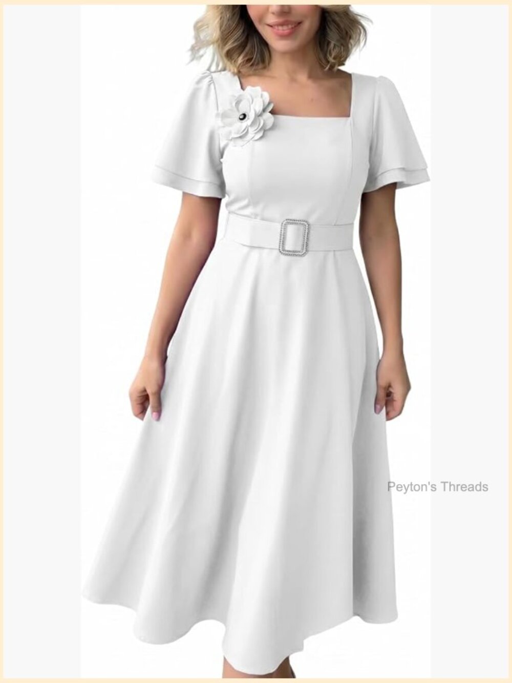 Ruffle Short Sleeve Swing A Line Dress Party Wedding Guest Semi Formal Business